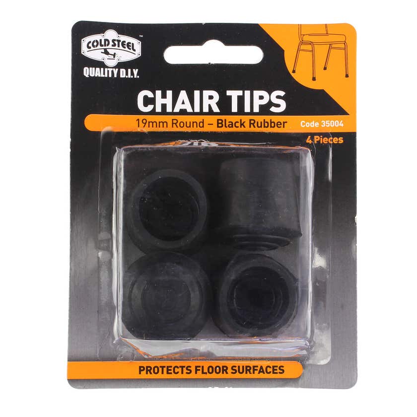 Tip Chair Rubber Black Round 19mm Pk4