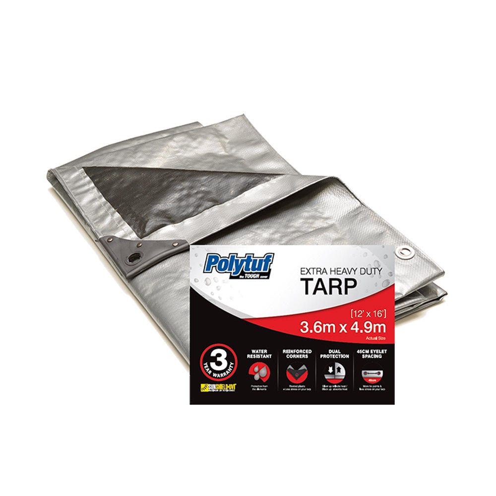 Tarp Extra Heavy Duty Silver/Black 3.0Mx3.6M Polytuf