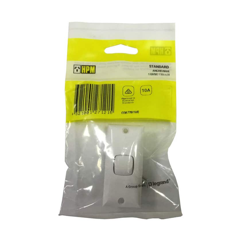 Switch Architrave 1 Gang 10 White - HPM