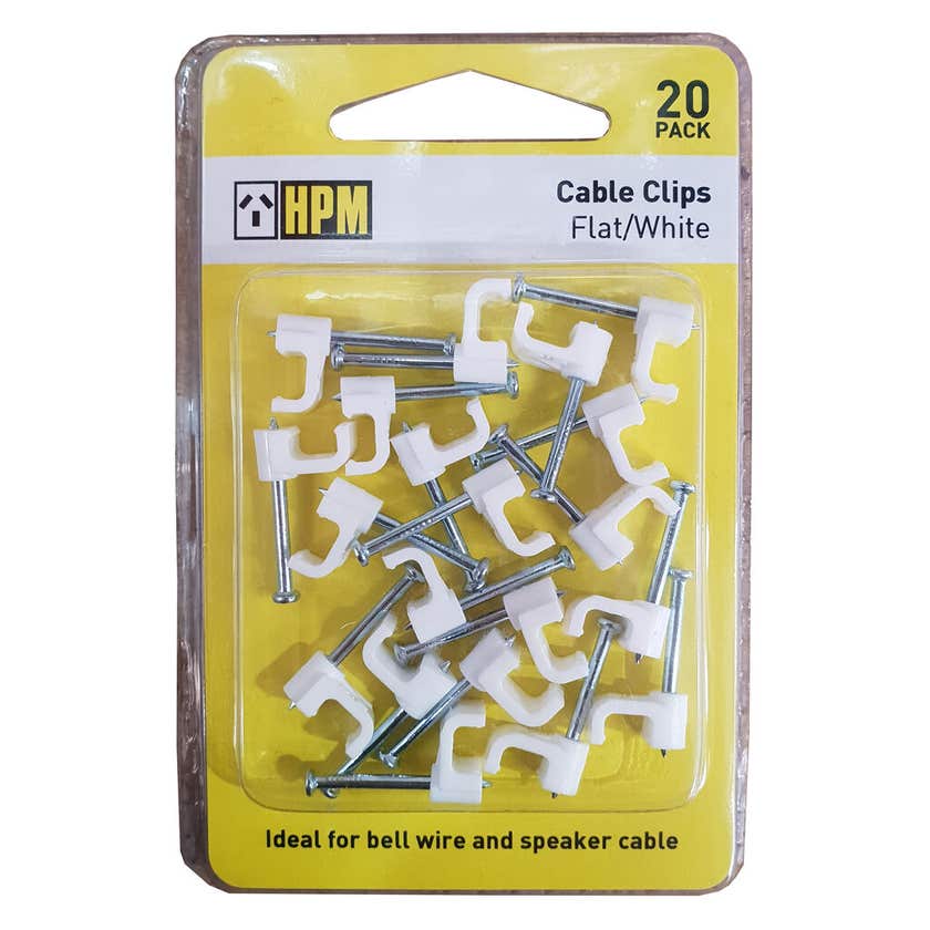 Clip Cable Flat 5mm White 20pk HPM
