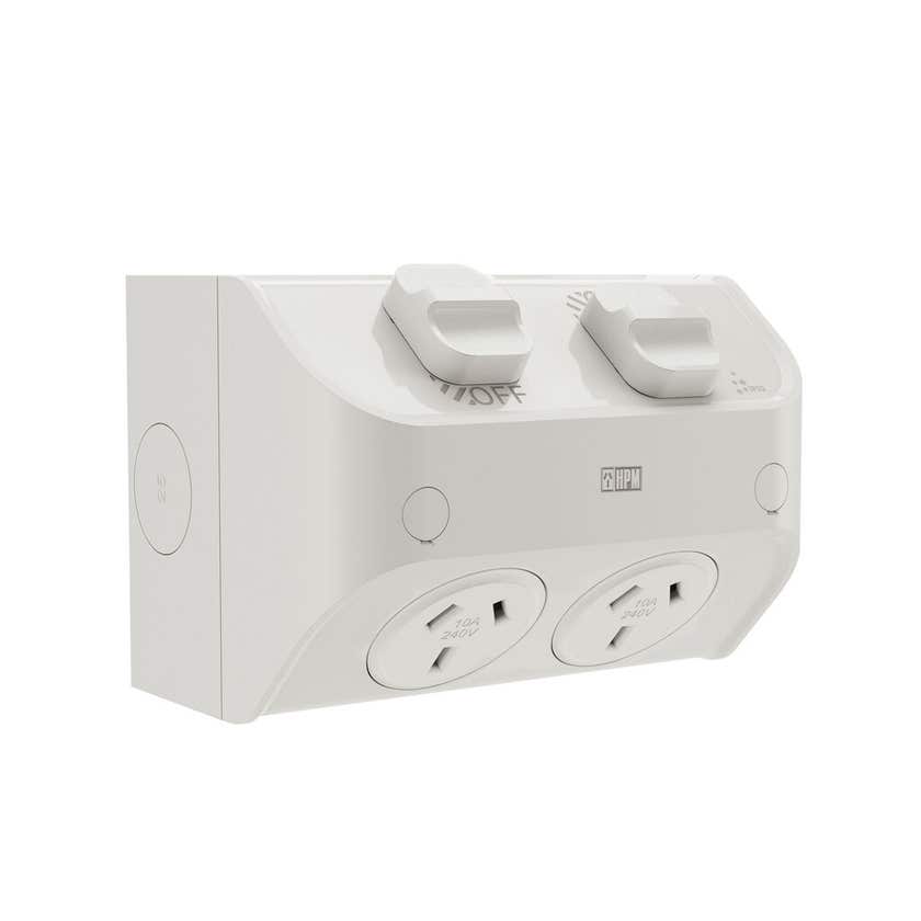 Powerpoint Double Weatherproof 10Amp IP53 Surface Mount Mist Grey HPM