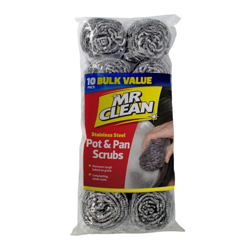 Scourer Scrub Pot/Pan Stainless Steel Mr Clean 10pk
