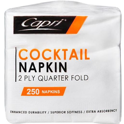 COCKTAIL NAPKIN LUNCHEON WHITE 2 PLY Qtr Fold P250 Capri