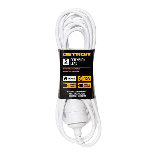 Domestic Extension Lead 10A 5M White Detroit