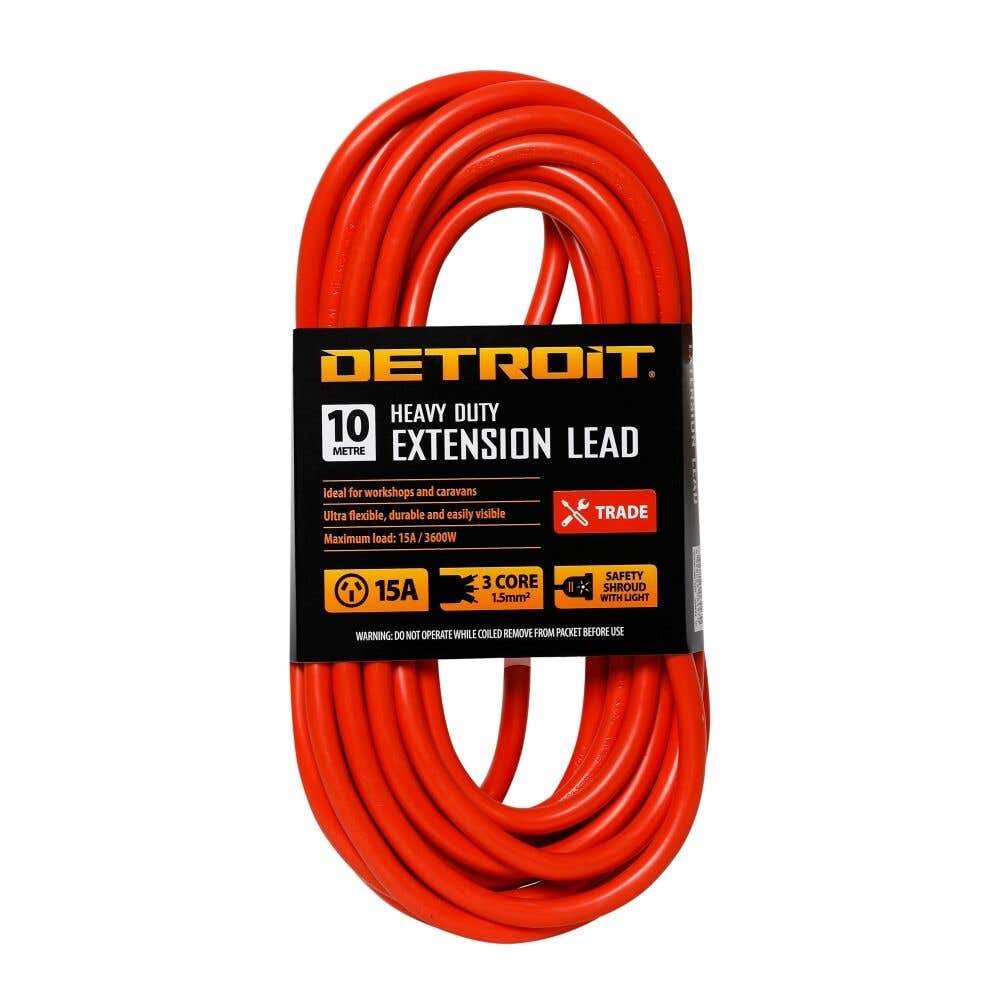 Extension Lead Heavy Duty 15A 10M Orange Detroit