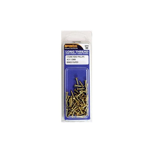 Screw Long Thread Hinge Brass Plated 4h X 12 Sp50 Bremick