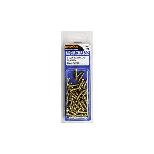 Screw Long Thread Hinge Brass Plated 6g X 20 Sp40 Bremick