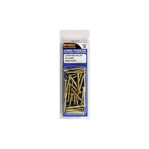 Screw Long Thread Hinge Brass Plated 6b X 30 Sp30 Bremick