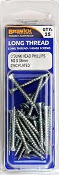 Screw Long Thread Hinge Zinc Plated 8gx38 Sp25 Bremick