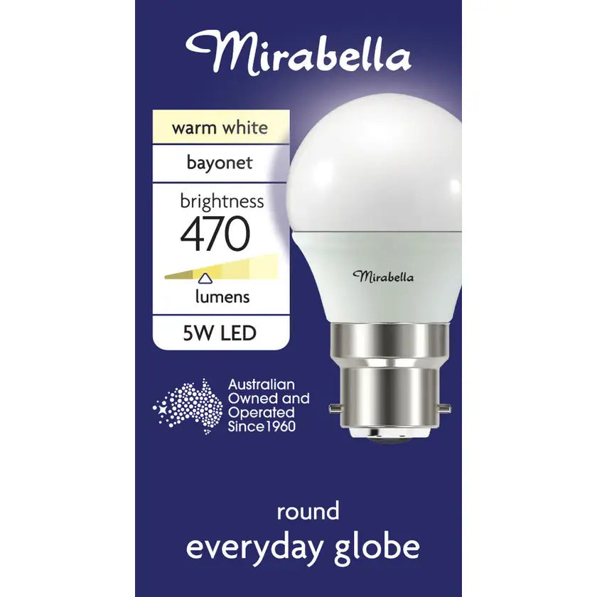 GLOBE LED ROUND BC 5.5W 470LM WARM WHITE Mirabella