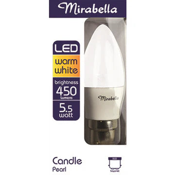 Globe Led Candle Bc 5.5W 470Lm Warm White - Mirabella