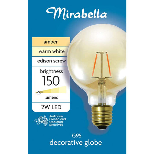 Globe Led Filament Sph G95 Decorative 2W ES Amber Mirabella