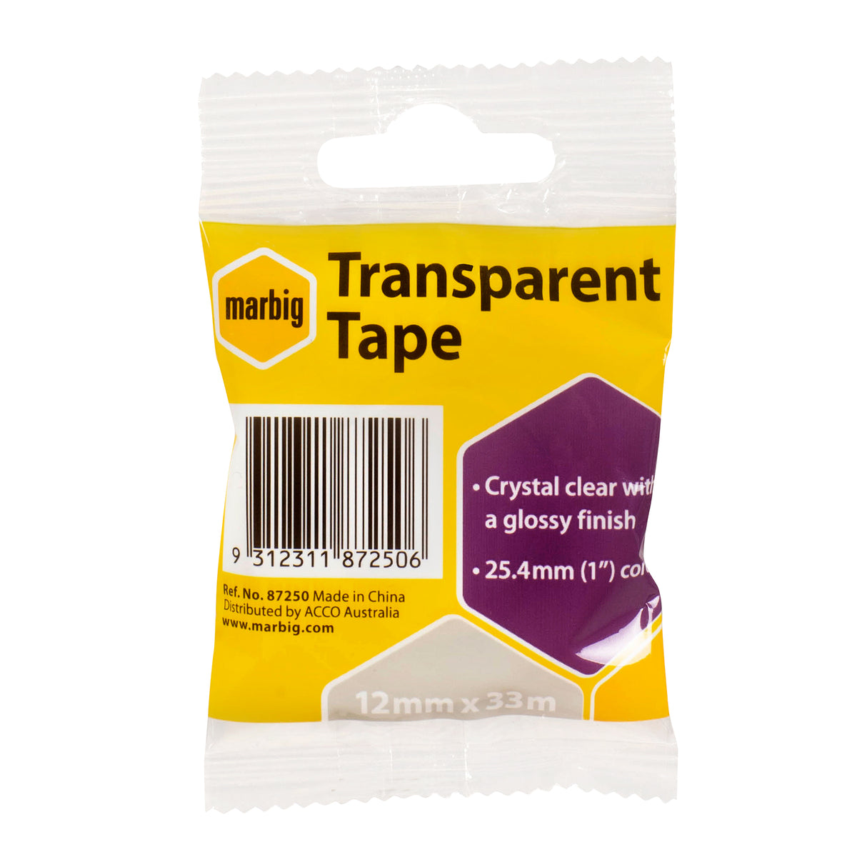 Marbig Office Tape Clear 12mm x 33m – 25.4mm Core