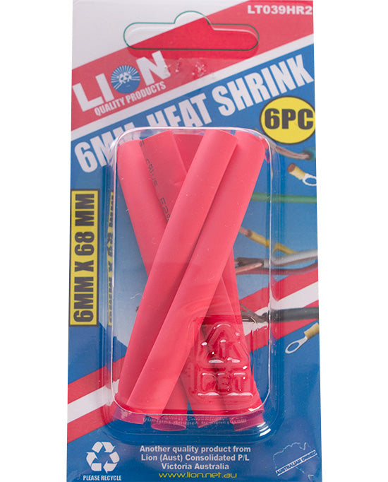 Tubing Heat Shrink 6mmx68mm Red Pk6