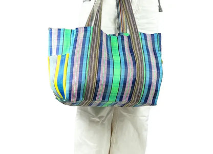 POCKET MARKET BAG: BLUE/ORANGE